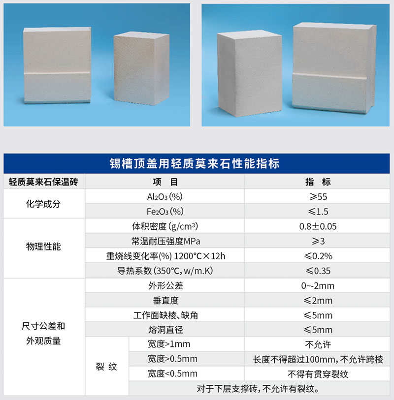 錫槽頂蓋用0.8輕質(zhì)莫來石磚